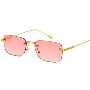Men Women Sunglasses Pink Lens Rimless Luxury Retro Shades Gold Metal Lentes New